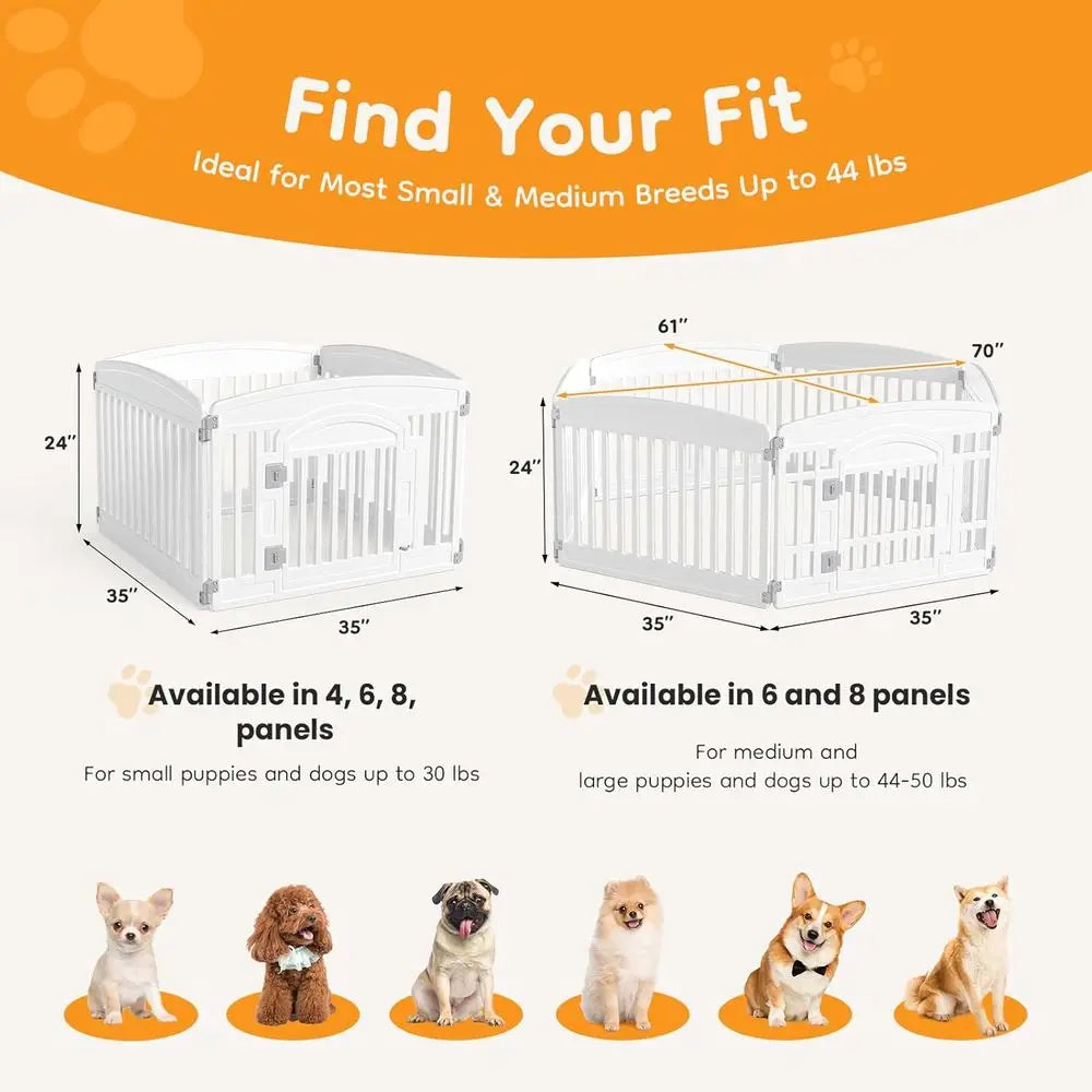 6-Panel, 24IN Puppy Playpen, Stable Dog Play Pen Indoor/Outdoor with Secure Locking Door, Plastic Fence for Small & Medium Dogs