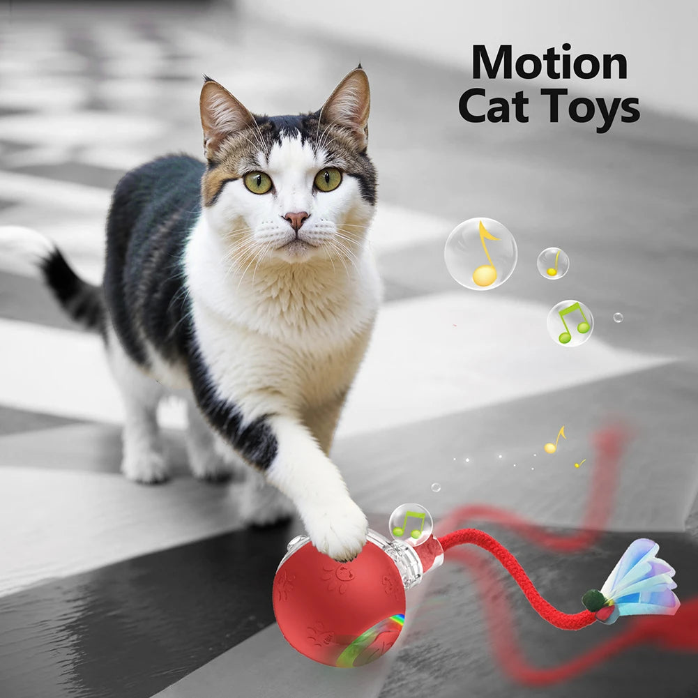 Cat Interactive Ball Toys W/Fake Tail Rechargeable Smart Pet Electric Toy Anti-Depression Automatic Rolling Ball for Indoor Cats