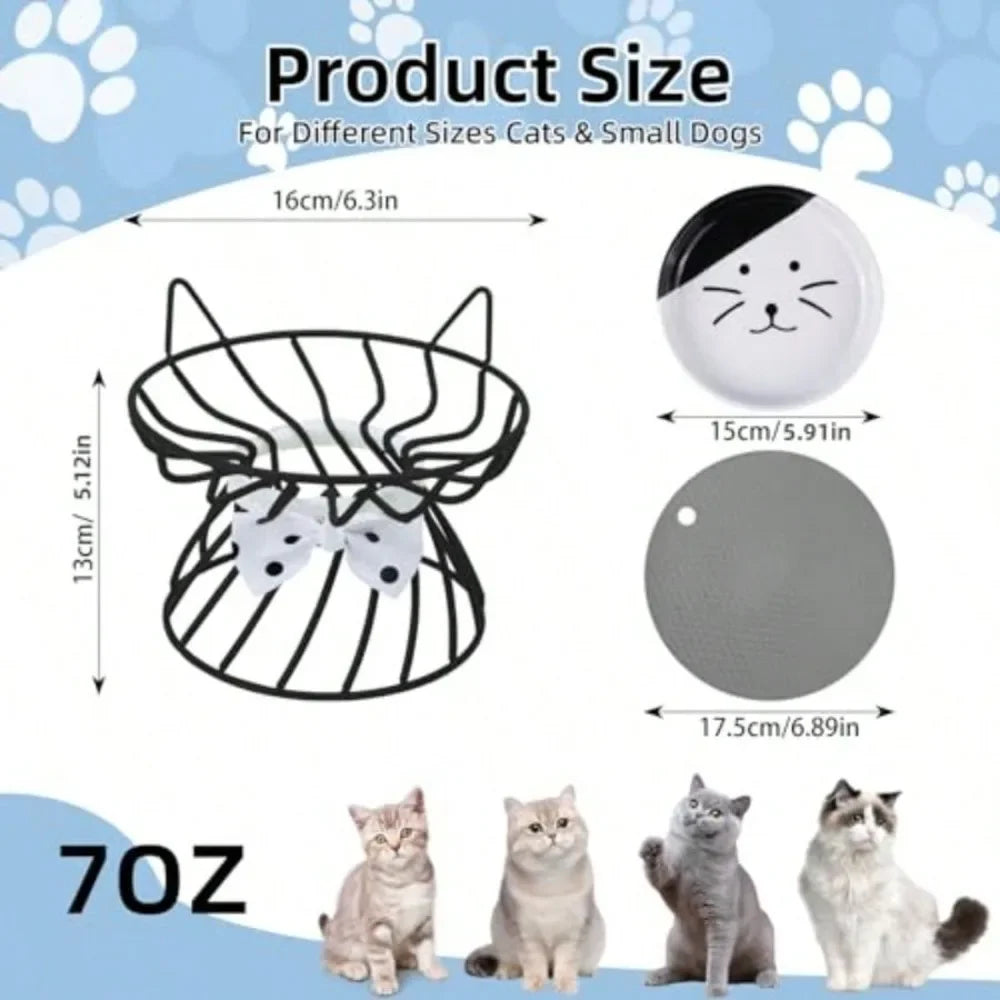 Raised Tilted Ceramic Cat And Small Dog Bowl No Spill