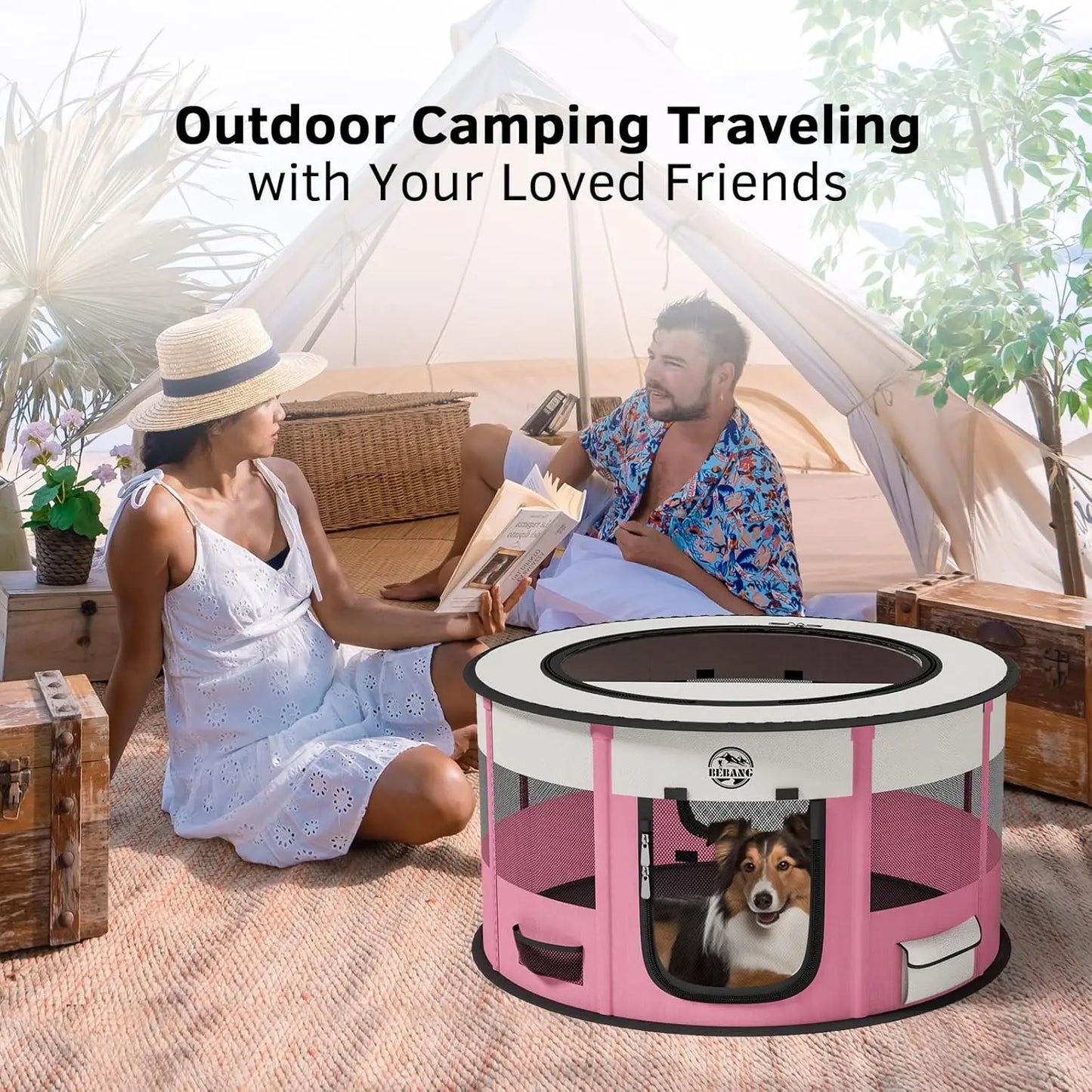 Foldable Pet Playpen for Small Dogs Cats Portable Cage with Food Bowl Carrying Case