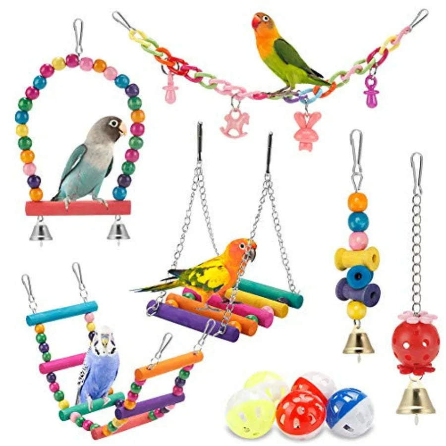 Bird Parakeet Toys - Swing Hanging Standing Chewing Hammock Climbing Ladder Bird Cage Colorful Toys Suitable for Budgerigar, Pa