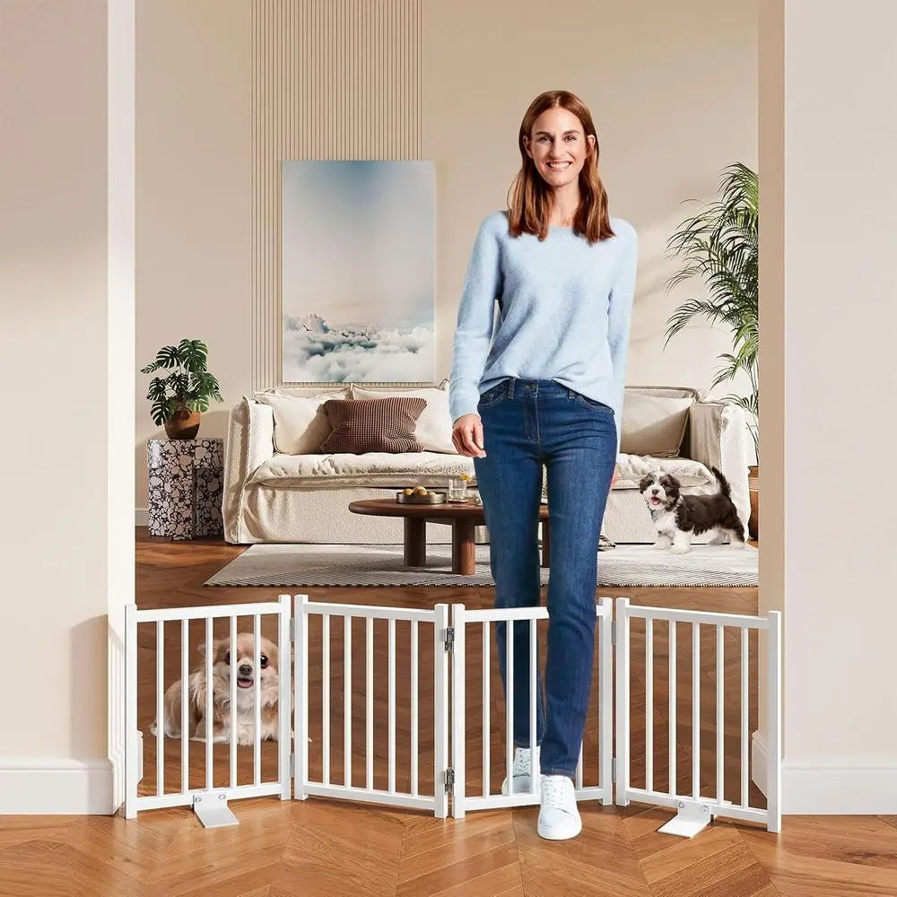 16 High Freestanding Small Dog Gates with Support Feet, Expands Up to 48 Wide Adjustable Pet Gate or Doorway, 4 Panel Folding Pe