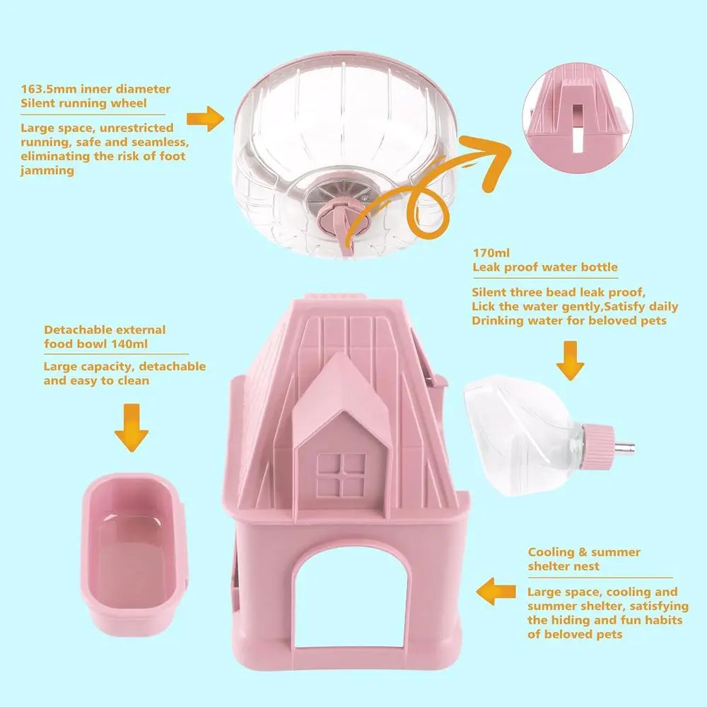 Silent Large Hamster Wheel Multifunctional Hamster Running Wheel Quiet Running Spinner Wheel Accessories with Food Bowl Water Bo