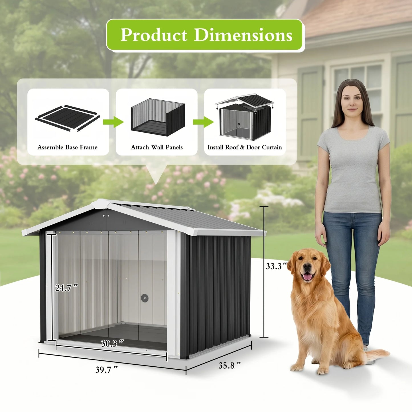 Weather-Resistant Outdoor Shelter That Serves As Both a Metal Dog House And a Storage Shed, Suitable for Medium to Large Dogs, Featuring a PVC Door And Ventilation, And Can Also Accommodate Pets Like Cats, Rabbits, And Chicke