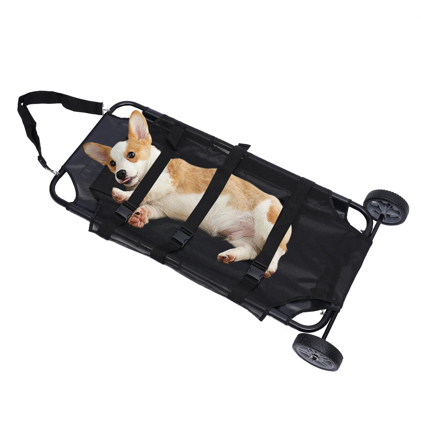Black Animal Stretcher Pet Trolley, Heavy-Duty Extra Large Veterinary Stretcher Cart with All-Terrain Wheels 50.39" Body