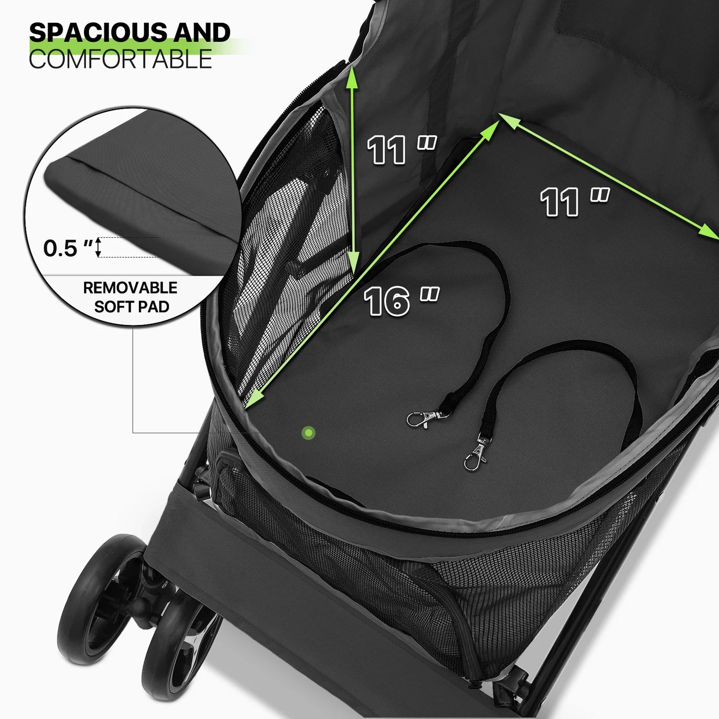 Magshion 4 Wheels Pet Dog Cat Stroller for Small Medium Dogs Cats, Foldable Jogger Stroller w/Storage Basket and Cup Holder