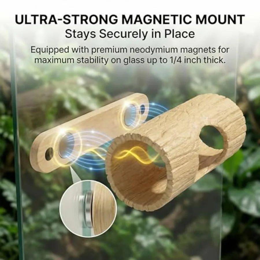 Magnetic Reptile Hide Cave, Plastic Tree Trunk Gecko Hide with Strong Magnetic Mount, Reptile Hide for Crested Gecko Tank Acces