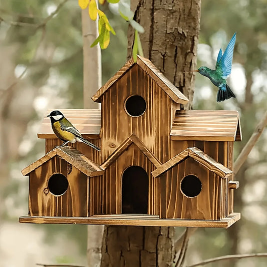 Single Outdoor Birdhouse Designed for Feeding Birds in Countryside Settings, Featuring a Compact House Style Suitable for Bluebirds And Sparrows. Made from Natural Wood, This Hanging Nest Box Is Perfect for Hummingbirds And R
