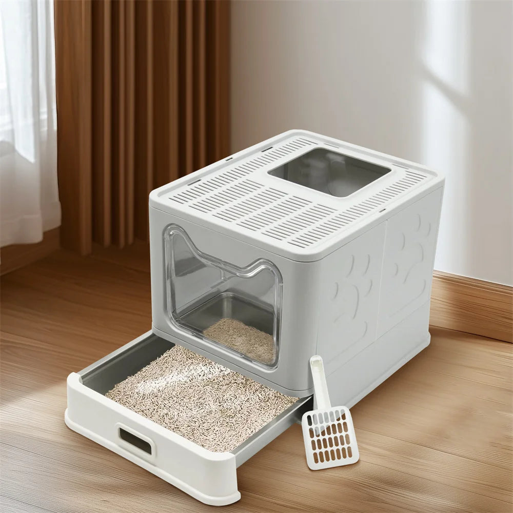 Stainless Steel Enclosed Cat Litter Box With Lid Top Entry