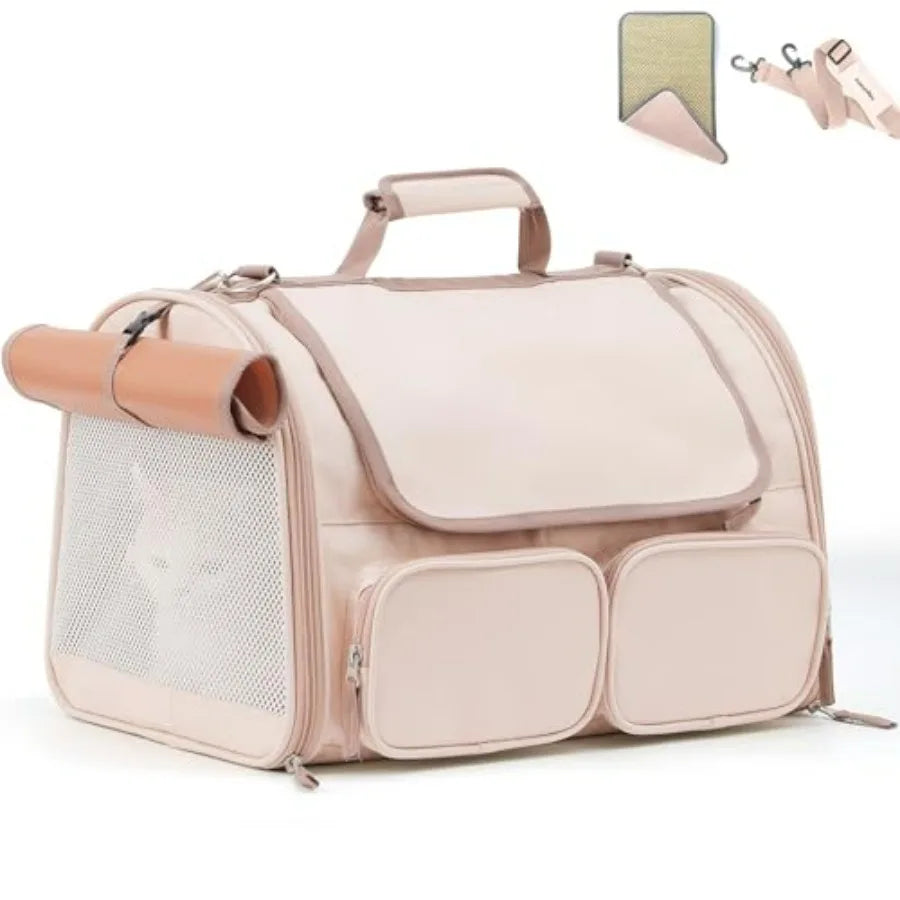Cat Carrier, Soft-Sided Small Dog Carrier, Large Cat Travel Bag with 4 Mesh Windows, Under 15 lb Airline Approved Pet Carrier w