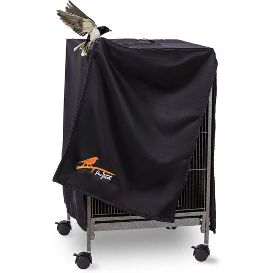 Small Bird Cage Cover Black Night Black-Out Cover Birdcage with Roo Top Durable Breathable Washable Material (17.9 L x 17.9 W x