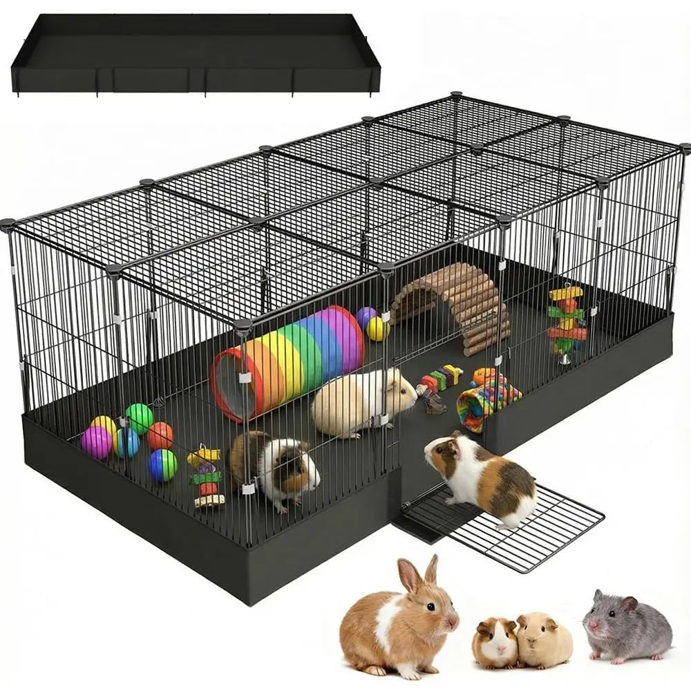 20-Plane Enclosed Guinea Pig Cage with Door & Waterproof Liner, Expandable for Small Animals, Metal Wire Rabbit Enclosure