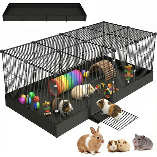 20-Plane Enclosed Guinea Pig Cage with Door & Waterproof Liner, Expandable for Small Animals, Metal Wire Rabbit Enclosure