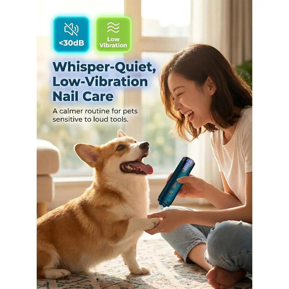 Super Quiet Dog Nail Grinder & Clippers Kit with 2 LED Lights, 3 Speeds Up to 12,000 RPM, Lower Than 30dB Electric Pet Nail Trim