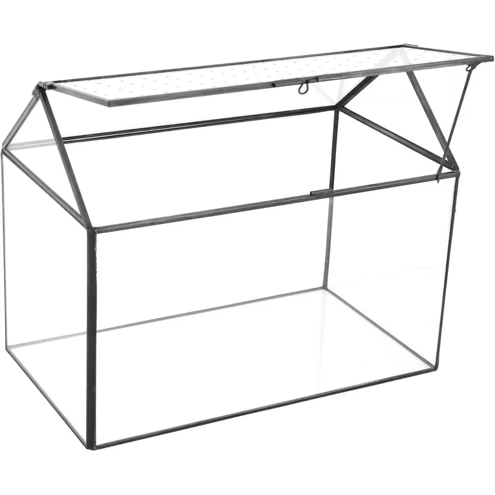 Handcrafted House-Shaped Glass Terrarium with Acrylic Lid, 10.2x5.9x8.2 Inches, Ideal for Snails and Indoor Decor (Plants Not In