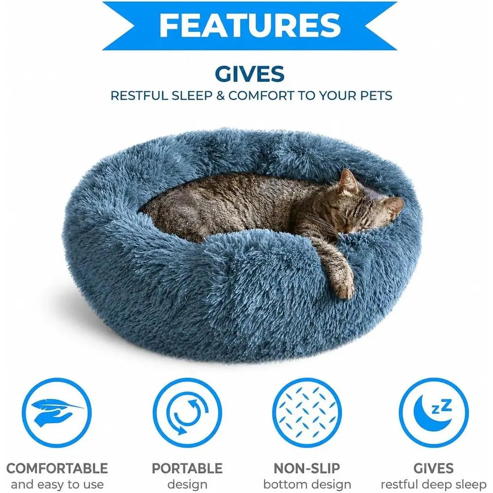 Cat Beds Indoor Cats, Calming Donut Cat Bed, Small Dog Bed Washable - Orthopedic Soft Plush Pet Beds Sized for Kitten to Large C