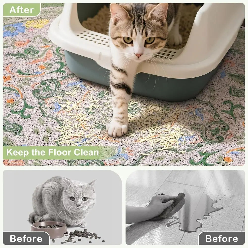 Litter Mat, 24 x 15 Litter Box Mat Rug with Non-Slip Bottom, Urine and Water Proof, Easy to Clean Cat Supplies Essentials for In