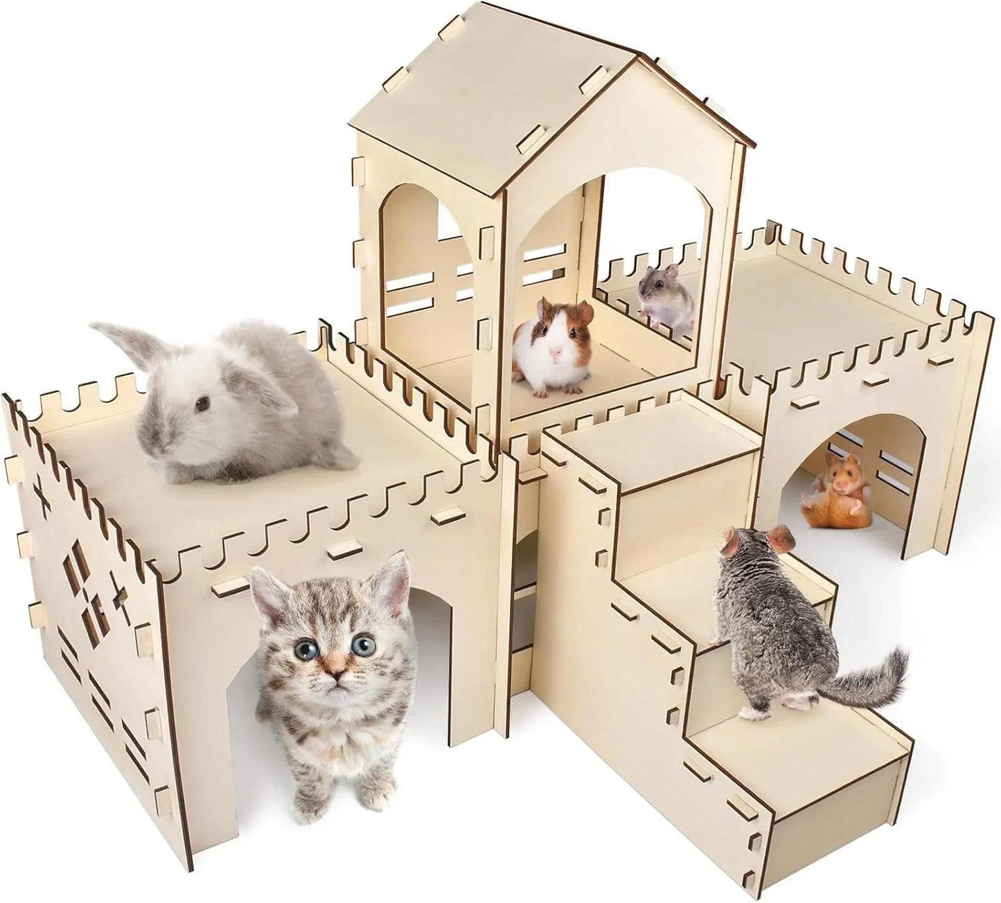 Extra Large Wooden Rabbit Hideout Castle Indoor Outdoor Habitat for Bunnies Chinchillas Hamsters Guinea Pigs