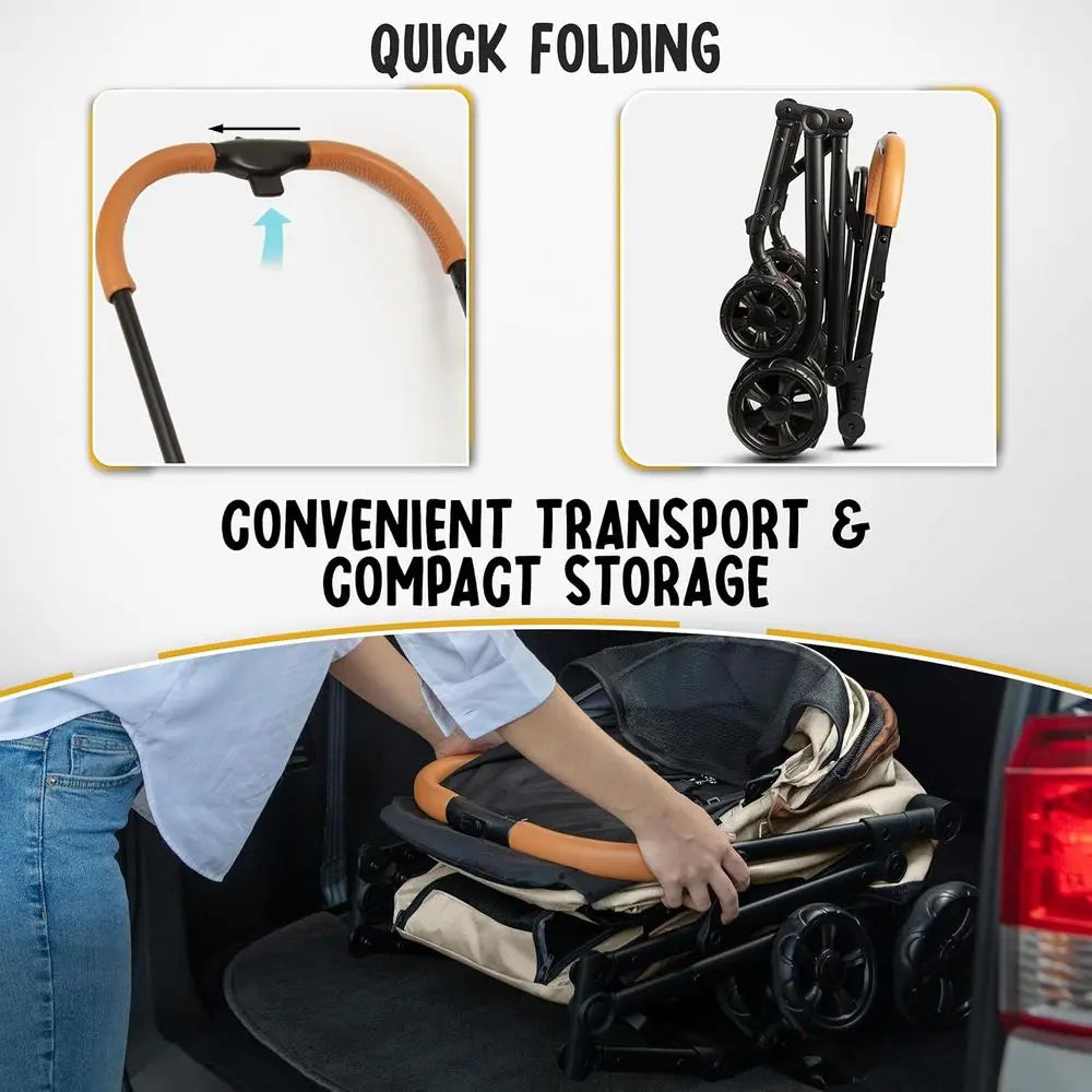 Ticify Double Pet Stroller With Detachable Carriers For Two Pets