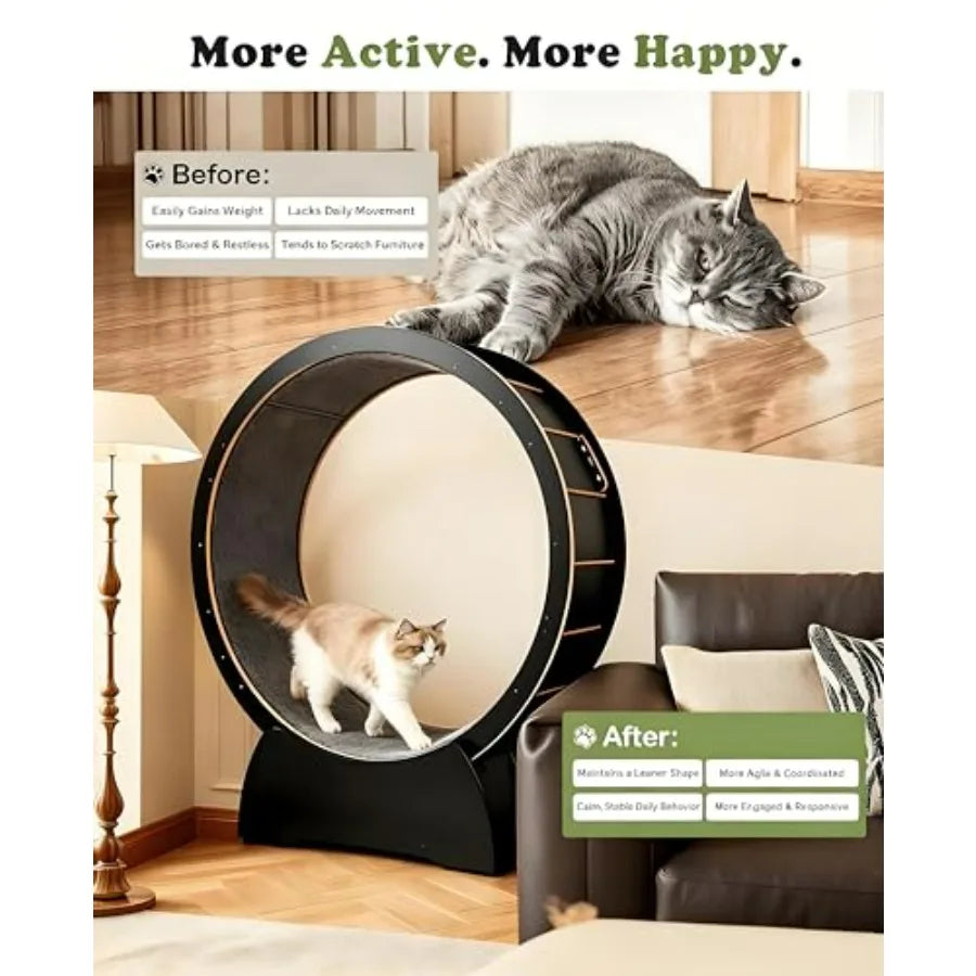Cat Exercise Wheel for Indoor Cats with 2 Replacement Carpets, 43.3in Large Quiet Cat Running Wheel for Maine Coon and Active C