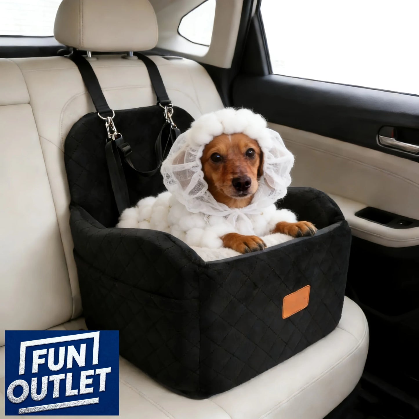 Dog Booster Car Seat for S/M Dogs Up to 35lbs, Soft 6in Elevated Cushion, Fits In Front/Back Seat, Fully Detachable And Washable, 2 Storage Pockets & 3 Straps, Easy to Install