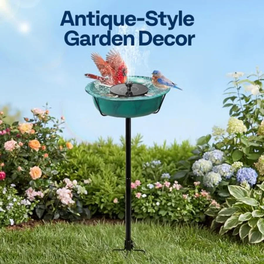 VIVOHOME Bird Bath with Solar Fountain for Outside, Weather-Resistant ABS Birdbath Bowl with Solar Powered Pump, Metal G Stake