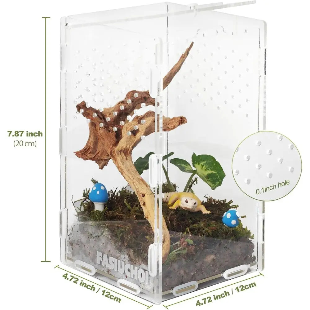 Compact Acrylic Terrarium - 4.7x4.7x7.8 inches, Clear Enclosure with Ventilation for Small Reptiles, Hermit Crabs, Geckos, Lizar