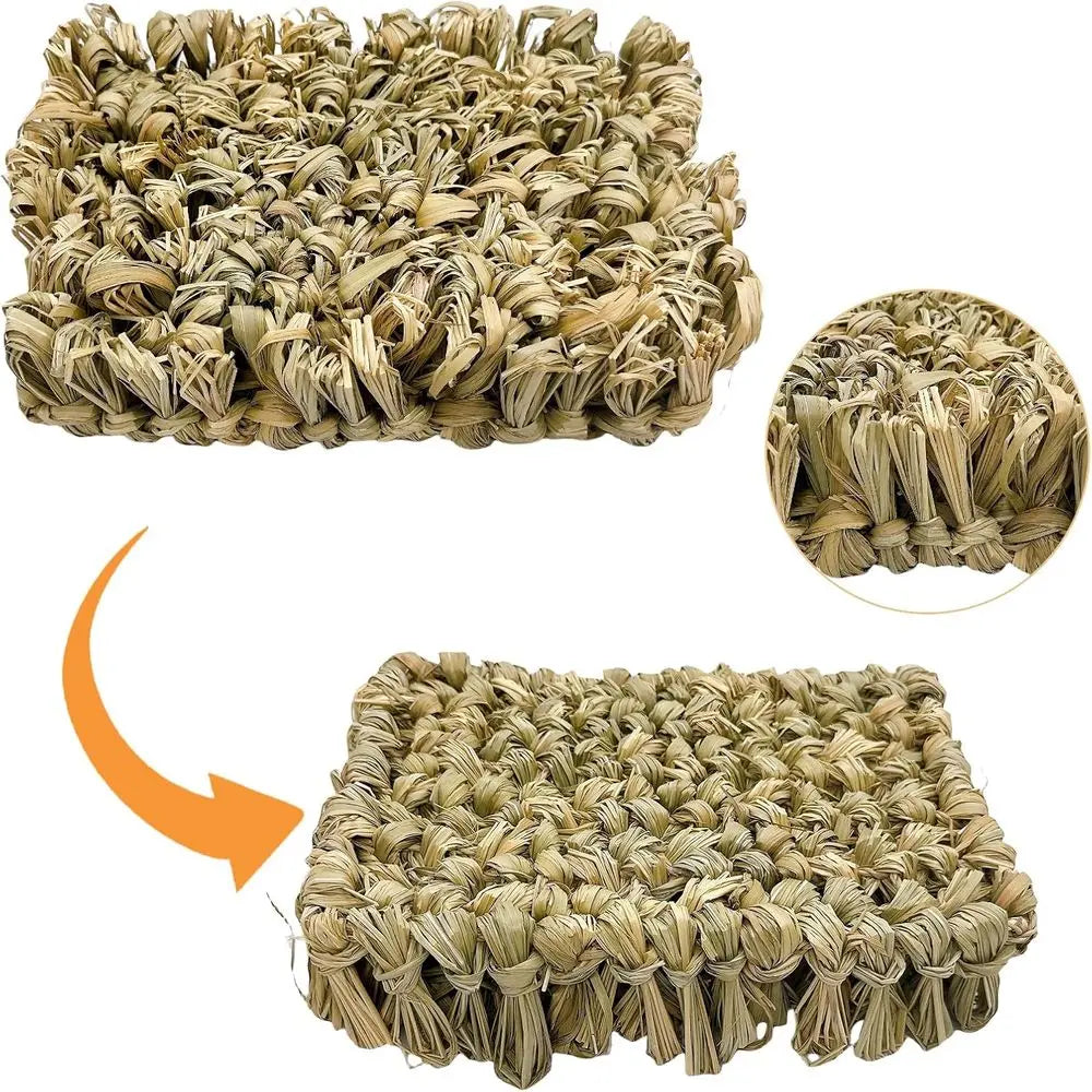 Grass Bed 2PCS Guinea Pig Hay Mat Bunny Natural Woven Bedding Sleng Grinding Nesting Chewing Toy Rabbit Guinea Pig Chinchilla He