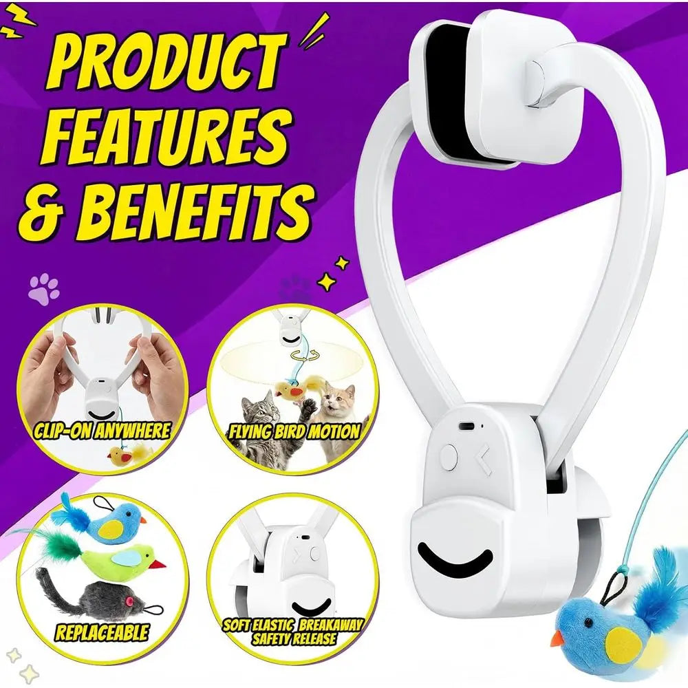 Interactive Cat Toys Indoor Cats: Automatic Lying Bird Wand Chase Exercise Enrichment Stimulation, USB Rechargeable Durable Safe