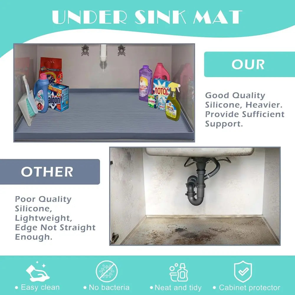 Silicone Under Sink Mat 31 x 22 Liner, Kitchen and Bathroom, Cabinet and Counter Protector, Storage and Organizers, Litter Mat,