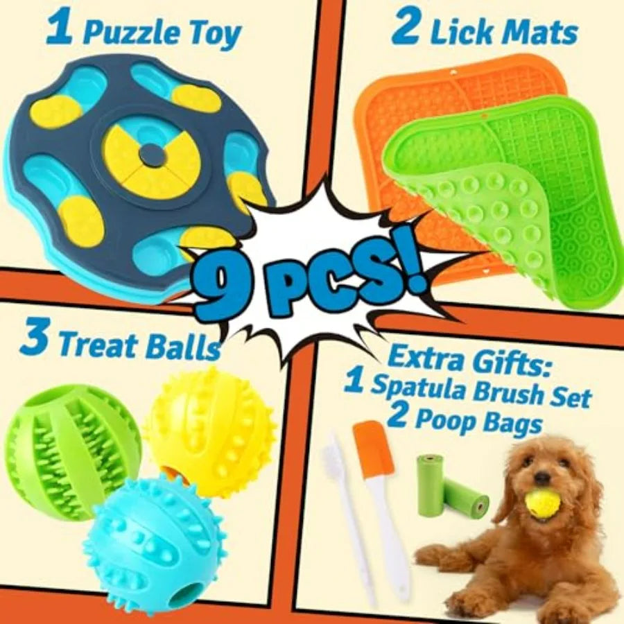 9 Pack Toy Set -Mentally Stimulating Enrichment for Small to Medium Smart s, Includes Dog Lick Mat with Suction Cups