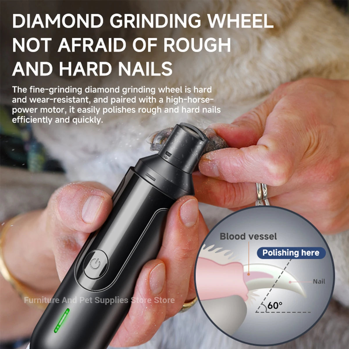 Dog Nail Grinder USB Rechargeable Pet Trimmer With Polisher Wheel