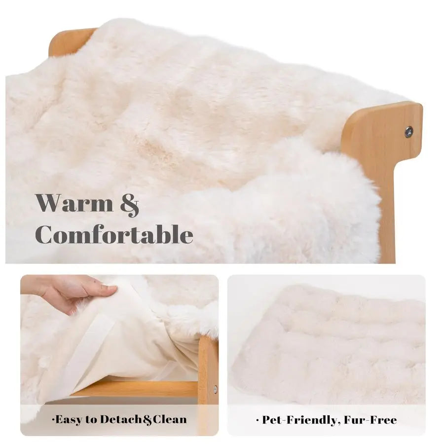 Elevated Wooden Cat Couch Bed For Indoor Cats With Removable Washable Cover