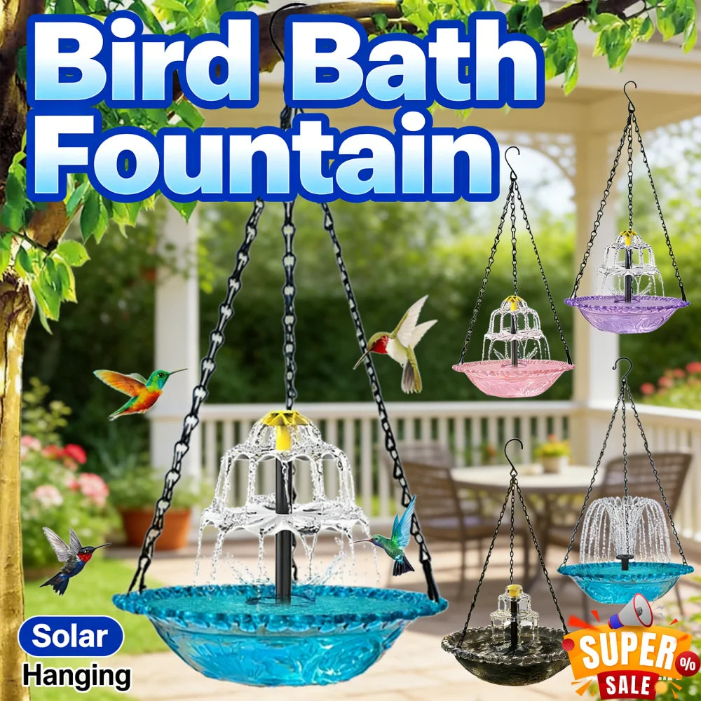 Solar Cascade Hanging Bird Bath Fountain Wildlife Feeder Outdoor Hanging Bird Bath with Solar Fountain for Garden Backyard Patio