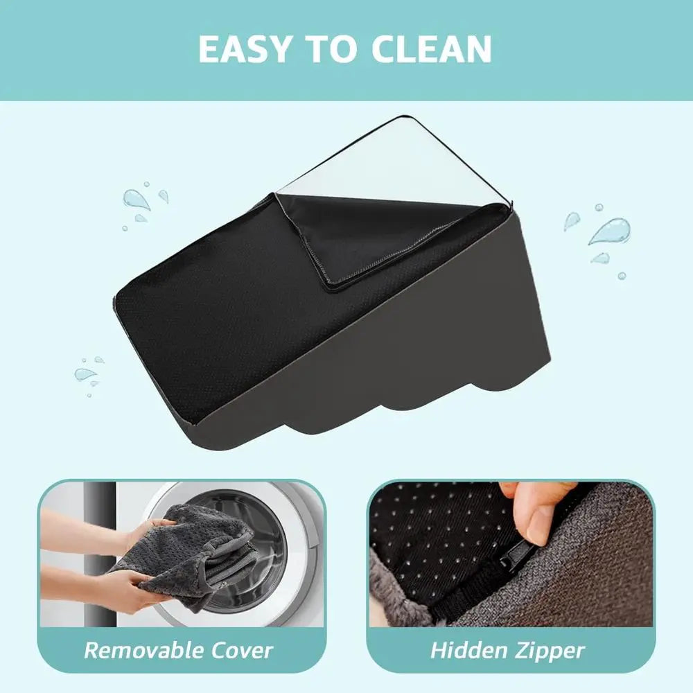 Dog Stairs 15 H, 3-Step Pet Steps with Anti-Slip Washable Cover and Durable High Density Foam, Grey