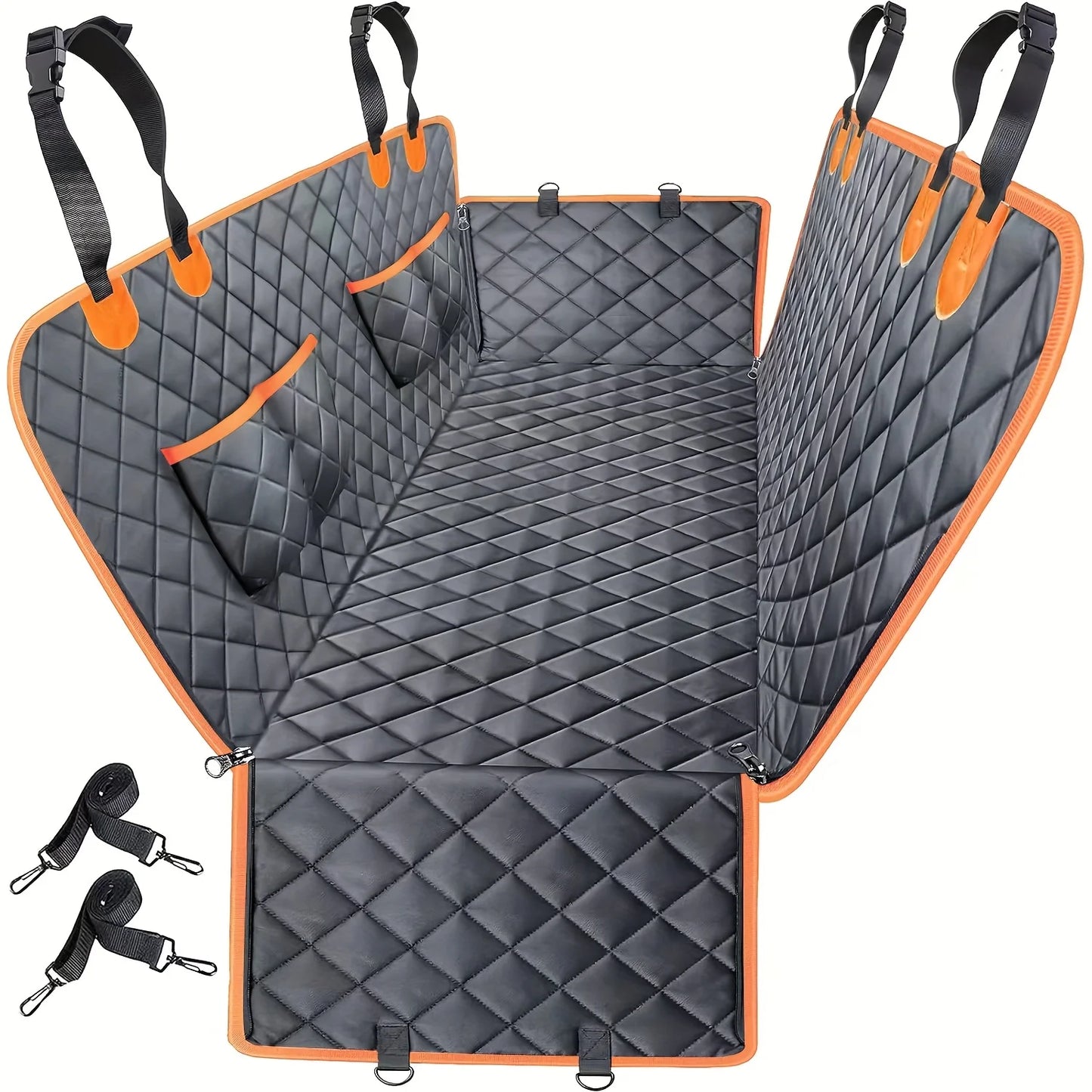 Dog Car Seat Cover - Pet Hammock, with 4 Pockets On The Side Wings, Scratch And Slip Protection for The Rear Seat, Suitable for Cars, Trucks And SUVs