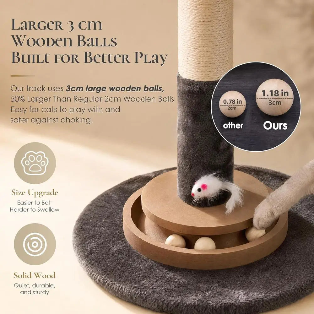 35 Inch Cat Scratching Post, Eucalyptus Sisal Rope Cat Tree Tower with Hanging Ball & Interactive Mouse Toy, Durable Scratcher f