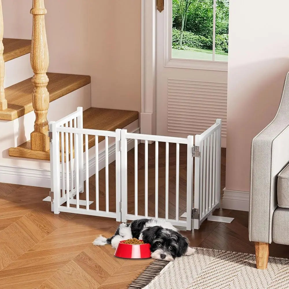 16 High Freestanding Small Dog Gates with Support Feet, Expands Up to 48 Wide Adjustable Pet Gate or Doorway, 4 Panel Folding Pe
