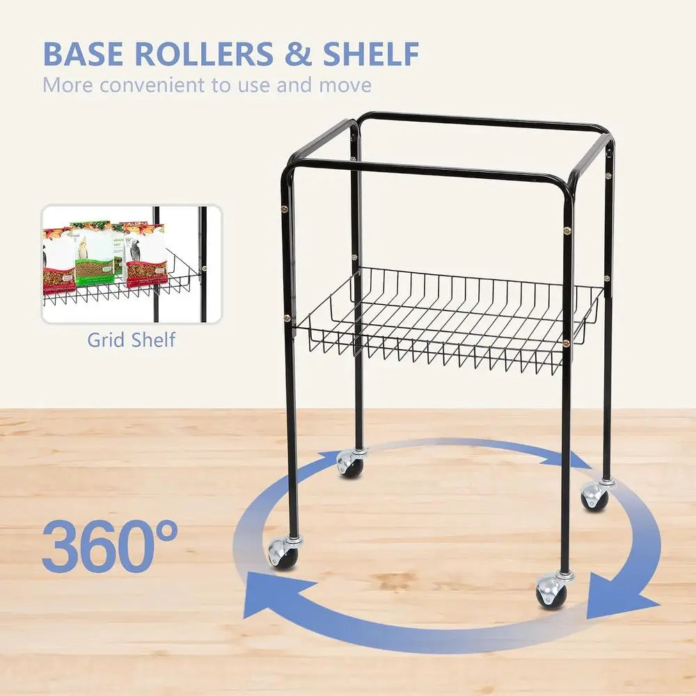 63.4 Inch Rolling Wrought Iron Parrot Cage with Side-out Tray, Storage Shelf, Pet Bird House for Parrot, Cockatiel, Cockatoo, Pa