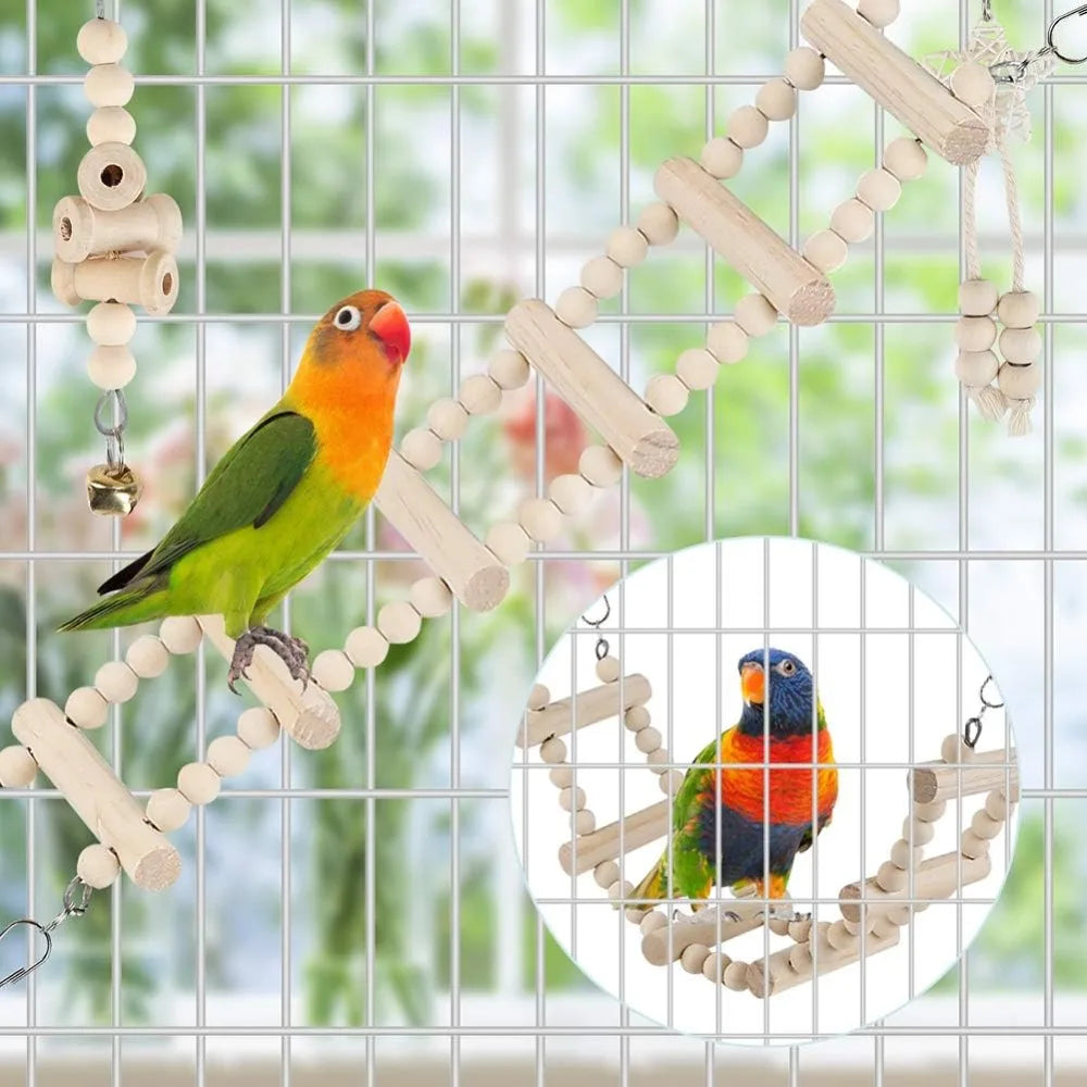 Bird Parrot Swing Toys, Chewing Standing Hanging Perch Hammock Climbing Ladder for Budgerigar, Parakeet, Conure, Cockatiel, Mynah, Love Birds, Finches, Small to Medium Birds