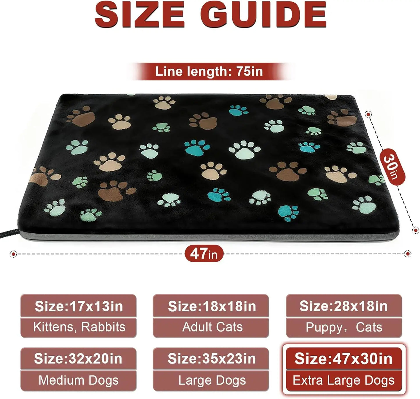 Extra Large Waterproof Dog Heating Pad with Smart Thermostat, UL Certified, 47x30 Inches for Big Breeds