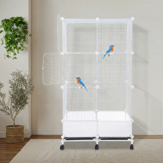 Large Parrot Cage, Standing Bird Cage 29x14x55 Inch, Spacious Birdcage with Splash Guard & 6 Locking Wheels