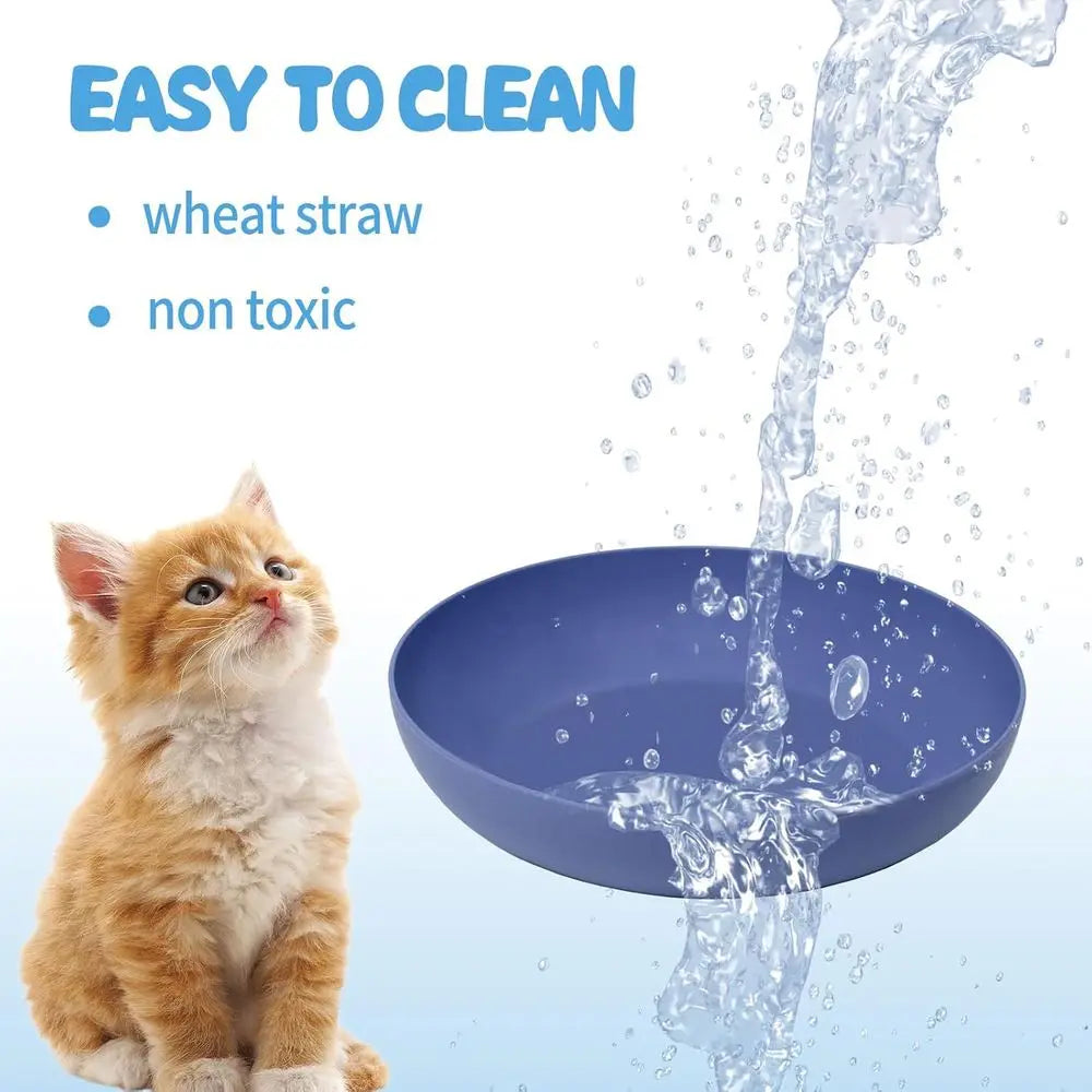 Shallow Wide Pet Food and Water Bowl, Durable Wheat StCat Bowls for Indoor Outdoor Cats