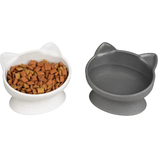 Elevated Cat Bowls (Set of 2), Raised Cat Food & Water Dishes, Pedestal Design, Dishwasher Safe, 6.5 oz Each – White & Gray