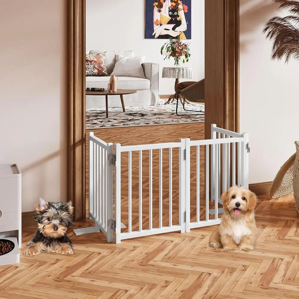 16 High Freestanding Small Dog Gates with Support Feet, Expands Up to 48 Wide Adjustable Pet Gate or Doorway, 4 Panel Folding Pe