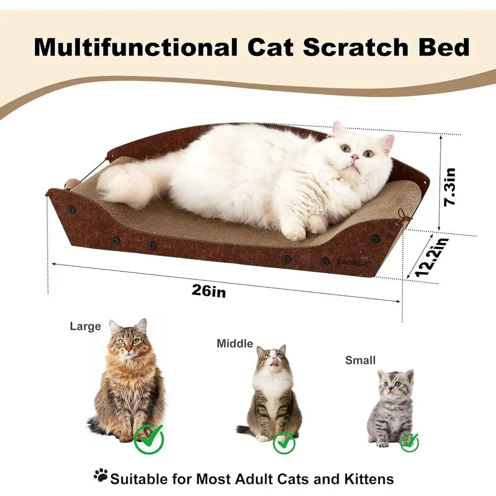 26'' Cardboard Cat Scratcher Bed - Large Scratcher Couch or Indoor Cats, Orthopedic Scratching Board, Lounger Scratching Couch