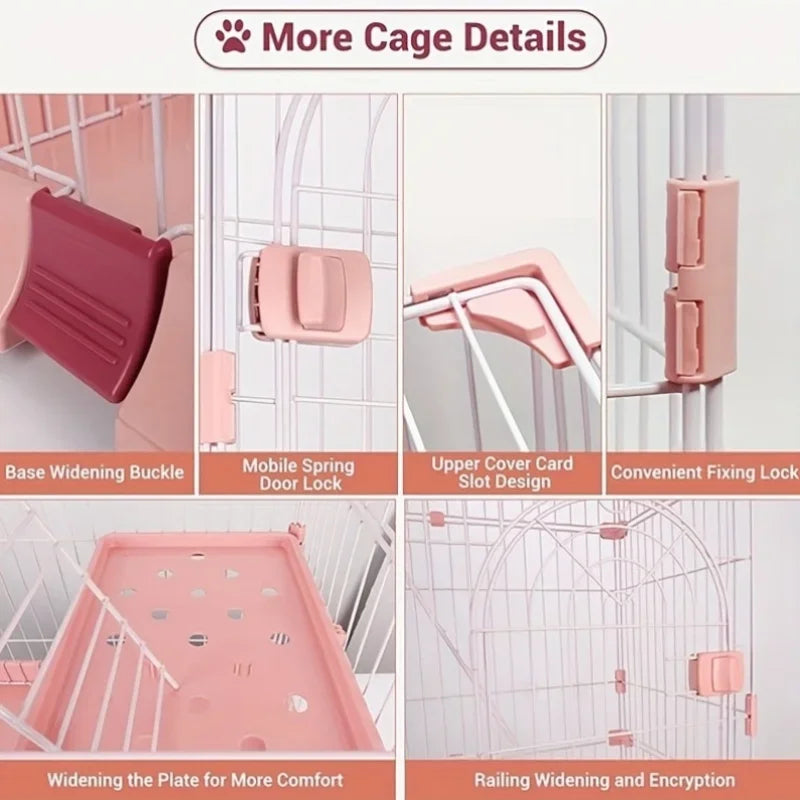 64-Inch 4-Tier Wire Cat Playpen, Spacious Catios for 1-3 Cats, Pink Cat Crate Featuring 3 Platforms, 3 Front Doors, And 2 Ramp Ladders
