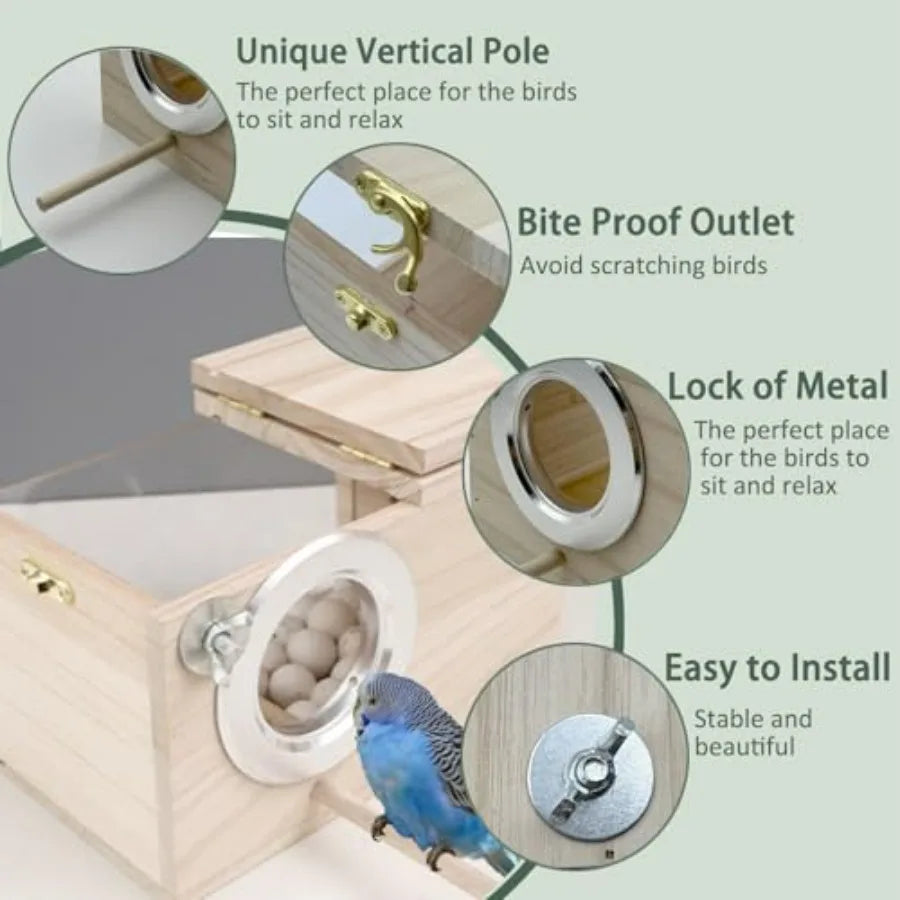 Parakeet Nesting Box, 7.87 X 4.72 X 4.72 inch Tranparent Bird Net Breeding Box with Perch Parrot ating Box Bird Houe Aviary for