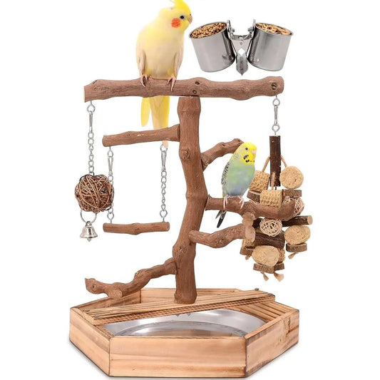 Grape Wood Bird Playground - Perch Stand or Paras, Cockatiels, Small Birds Toys