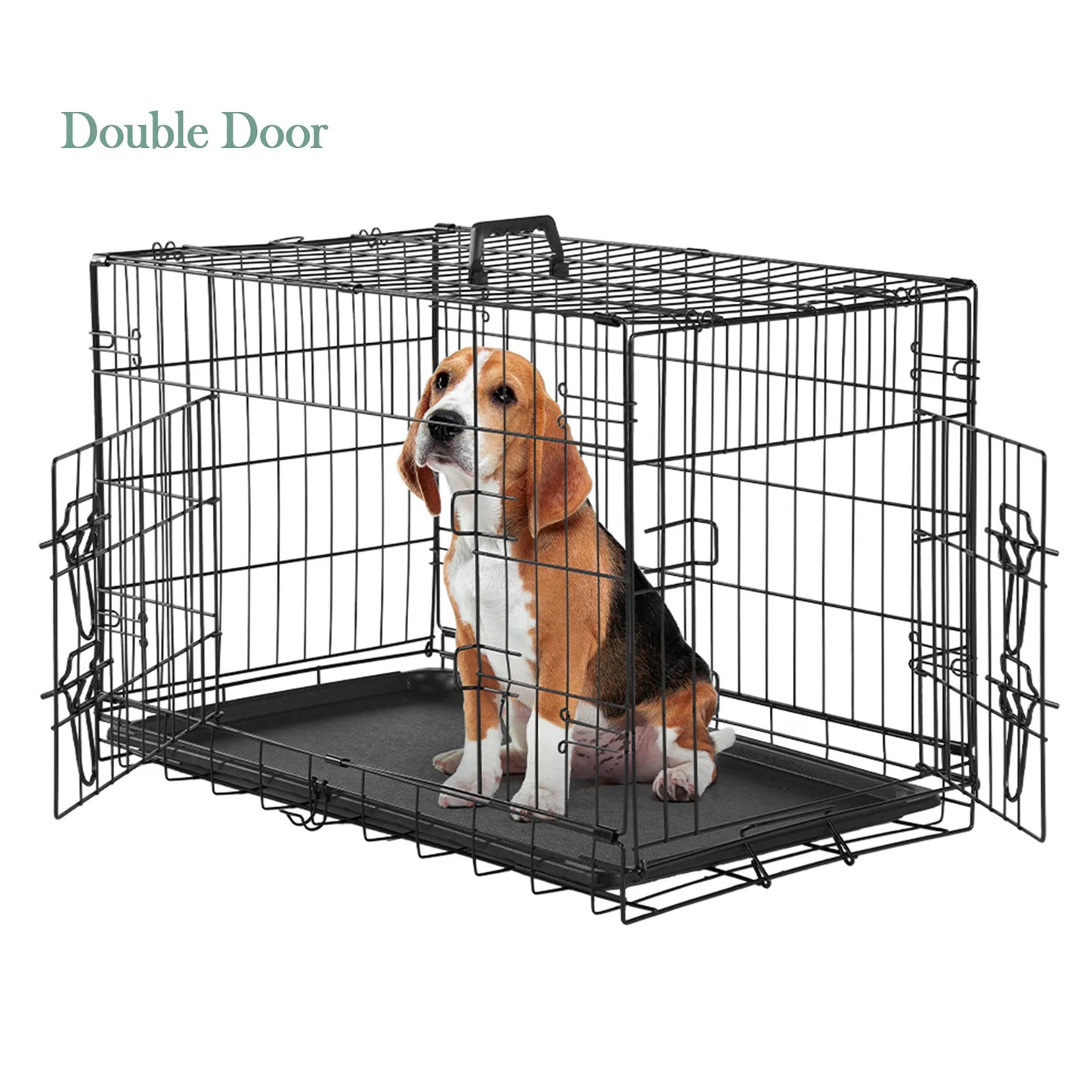 MCQ Dog Crate with Divider, Single/Double Door Folding Wire Dog Crate with Plastic Leak Tray, Indoor, Outdoor, Travel Kennel, 5 Sizes for Large/Medium/Small Dogs